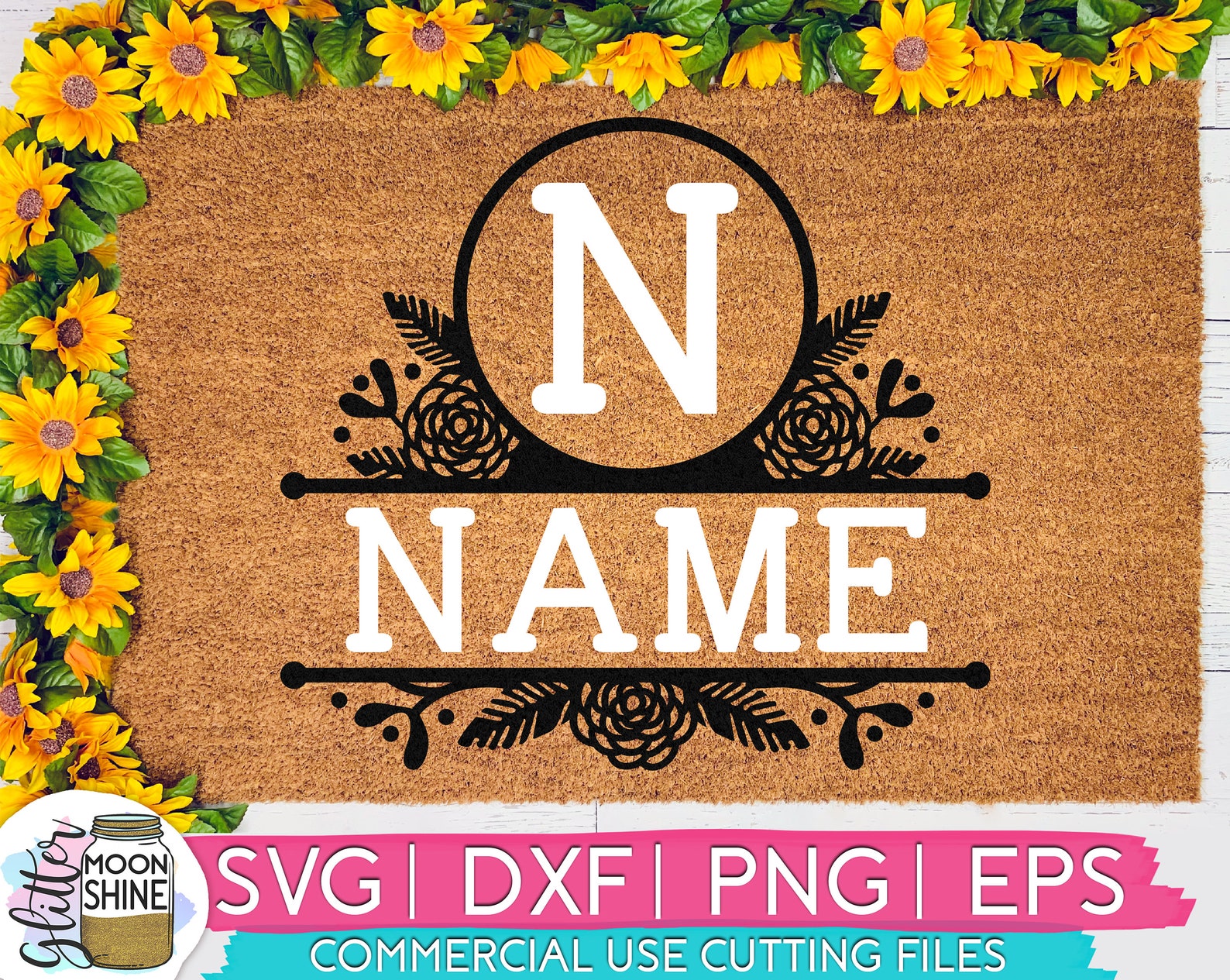 Floral Split Monogram Frame Svg Eps Dxf Png Files for Cutting | Etsy