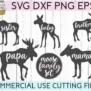 Moose Family Bundle svg dxf eps png Files for Cutting Machines Cameo Cricut, Matching, Baby Brother Sister Mama Papa Bear, Christmas, Rustic