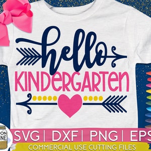 Hello Kindergarten svg eps png cutting files for silhouette cameo cricut, Back to School, First Day of Kinder, Teacher, Teaching, Cute Girly