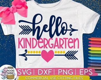 Hello Kindergarten svg eps png cutting files for silhouette cameo cricut, Back to School, First Day of Kinder, Teacher, Teaching, Cute Girly