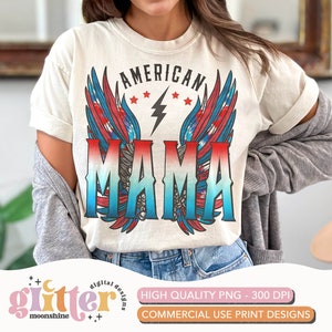 American Mama Retro Wings PNG Print File for Sublimation Or Print, Retro Sublimation, 4th Of July, Patriotic, Fourth of July, Vintage