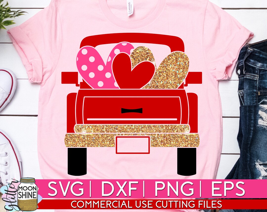 Red Heart Truck Valentine's Day Svg Eps Png Dxf Cutting Files for ...