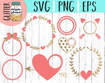 Valentine's Day Love Monogram Frame Bundle svg dxf eps png Files for Cutting Machines Cameo Cricut, Hearts, Cupid, Arrow, Bow, Round, Cute