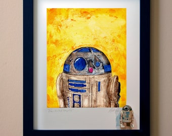 Star Wars R2-D2 Original Artwork Art Print - inspired by Vintage Kenner Star Wars Action Figures - 11" x 14" Framed R2D2