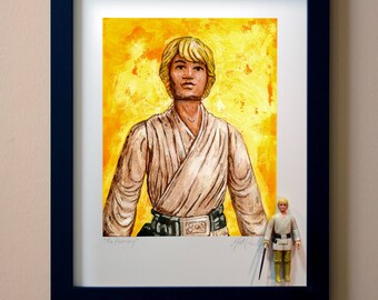 Star Wars LUKE SKYWALKER Tatooine Original Artwork Art Print - inspired by Vintage Kenner Star Wars Action Figures - 11" x 14" Framed