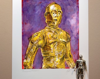 Star Wars C-3PO Original Artwork Art Print - inspired by Vintage Kenner Star Wars Action Figures - "Mindless Philosopher" 11" x 14" unframed