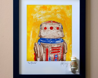 Star Wars R5-D4 Original Artwork Art Print - inspired by Vintage Kenner Star Wars Action Figures - "Bad Motivator" - 11" x 14" Framed R5D4