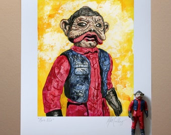 Star Wars NIEN NUNB Original Artwork Art Print - inspired by Vintage Kenner Star Wars Action Figures - "Mouse Pilot" - 11" x 14" unframed