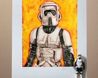 Star Wars BIKER SCOUT Original Artwork Art Print - inspired by Vintage Kenner Star Wars Action Figures - "The Scout" - 11" x 14" unframed