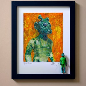 Star Wars GREEDO Original Artwork Art Print inspired by Vintage Kenner Star Wars Action Figures Debt Collector 11 x 14 Framed image 1