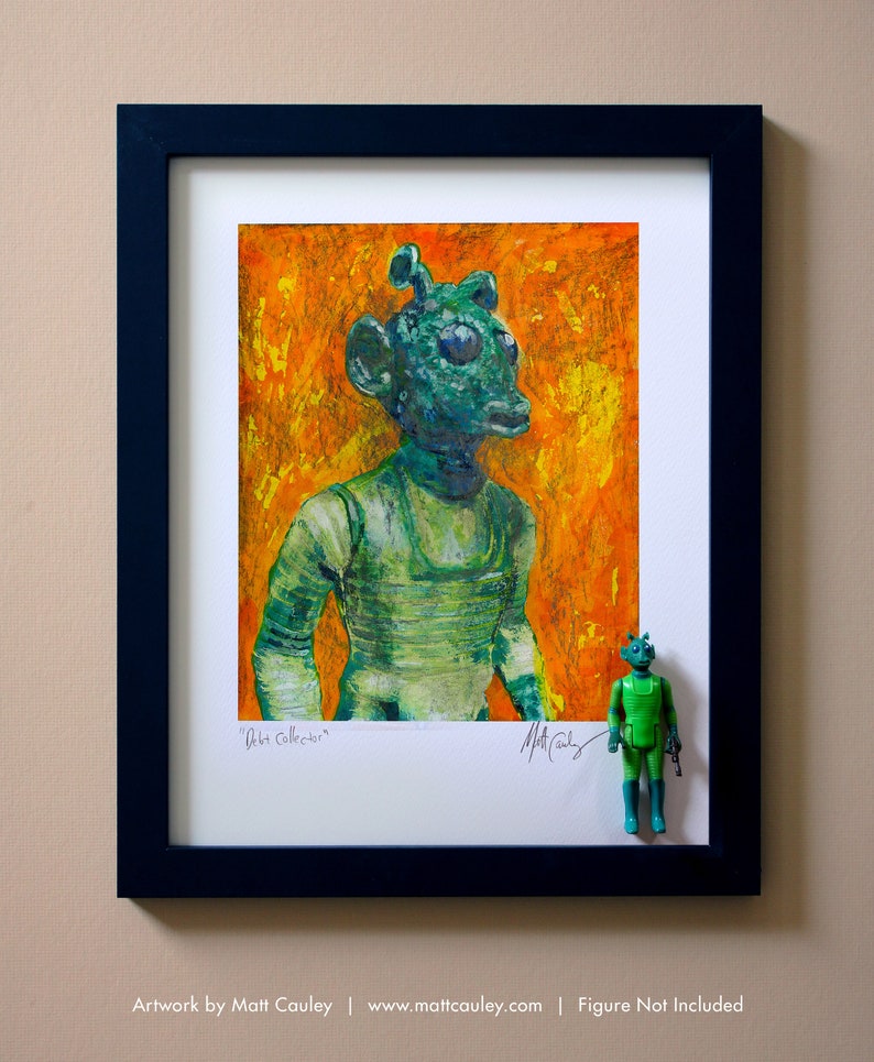 Star Wars GREEDO Original Artwork Art Print inspired by Vintage Kenner Star Wars Action Figures Debt Collector 11 x 14 Framed image 1