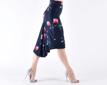 LAST CHANCE *** Tango reversible skirt with ruched in floral print and midnight blue ORTIZ