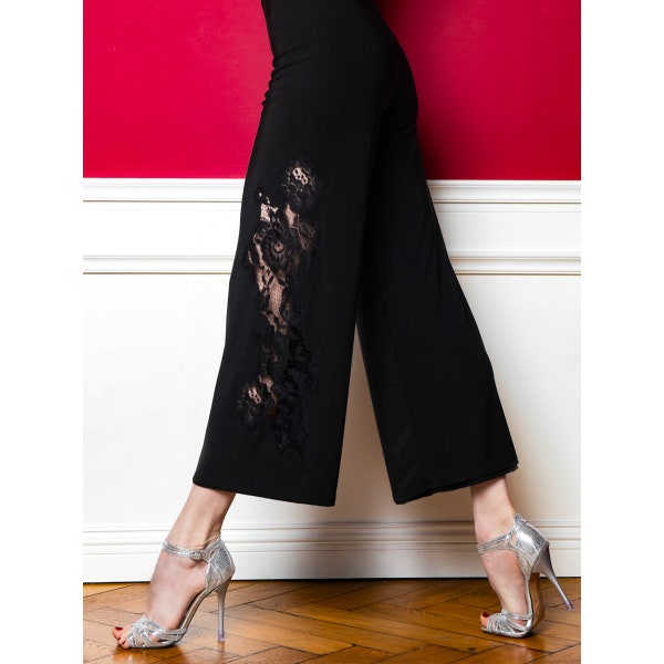 PUGLIESE Pasional Tango Pants with lace - Elegant black and black Chantilly lace