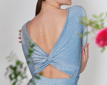 DEMARE.L. Draped Tango Top in blue with silver sparkle and blue - Bra Friendly