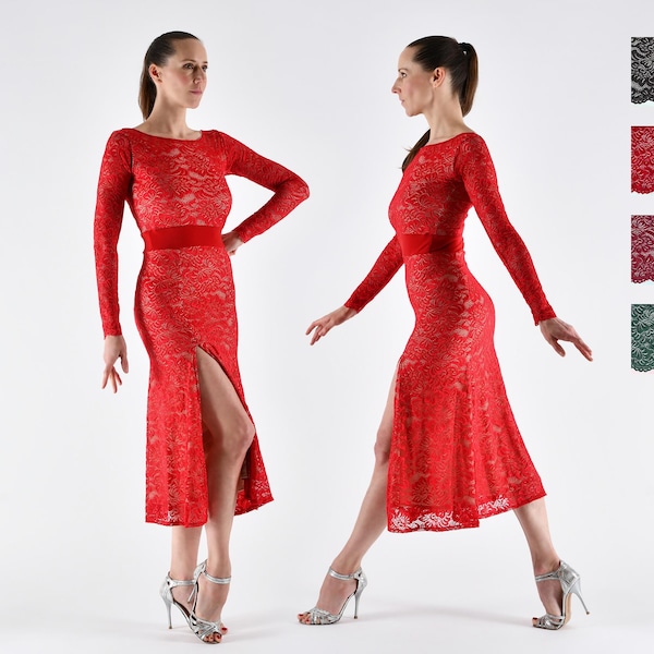 Vestido de Tango con Encaje y Abertura FALCÓN en tu color de encaje favorito