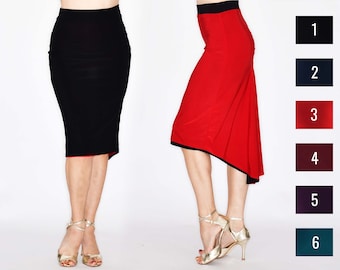 ORTIZ Reversible Pencil Tango Skirt Ruched in black and your favorite color