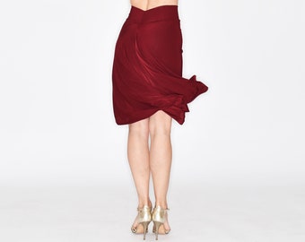 TROILO Elegant Swinging Flow Tango Skirt in Burgundy