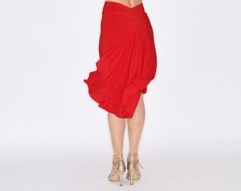 TROILO Elegant Swinging Flow Tango Skirt in Sensual Red