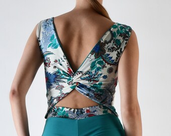 DEMARE.L. Draped Tango Top in green paisley - Bra Friendly