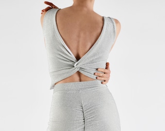 DEMARE.L. Draped Tango Top in light silver sparkle and white - Bra Friendly