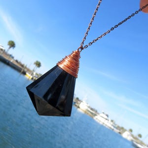 Rare Chandelier Crystal Necklace // Copper Wire Wrapped Vintage Black Kite Prism Necklace // Black Chandelier Crystal Necklace
