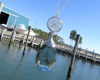 Vintage Gray Chandelier Crystal Necklace // Smoky Crystal Necklace // Silver Wire Wrapped Vintage Crystal Necklace