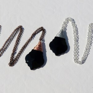 Wire Wrapped Vintage Black Prism Necklace // Black French Cut Crystal Prism Necklace // Rare Chandelier Crystal Necklace