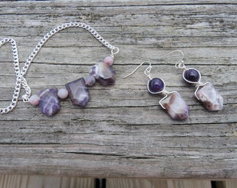 Hand Crafted Amethyst Necklace and Earring Set // Amethyst Gemstone Necklace // Amethyst Gemstone Earrings