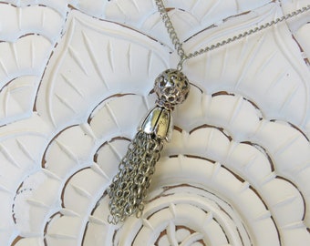 Silver Chain Tassel Necklace // Statement Tassel Necklace // Handmade Silver Chain Tassel Necklace