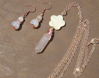 Rose Quartz Jewelry Set // Rose Quartz Necklace // Pink Quartz Bead Earrings and Necklace Set