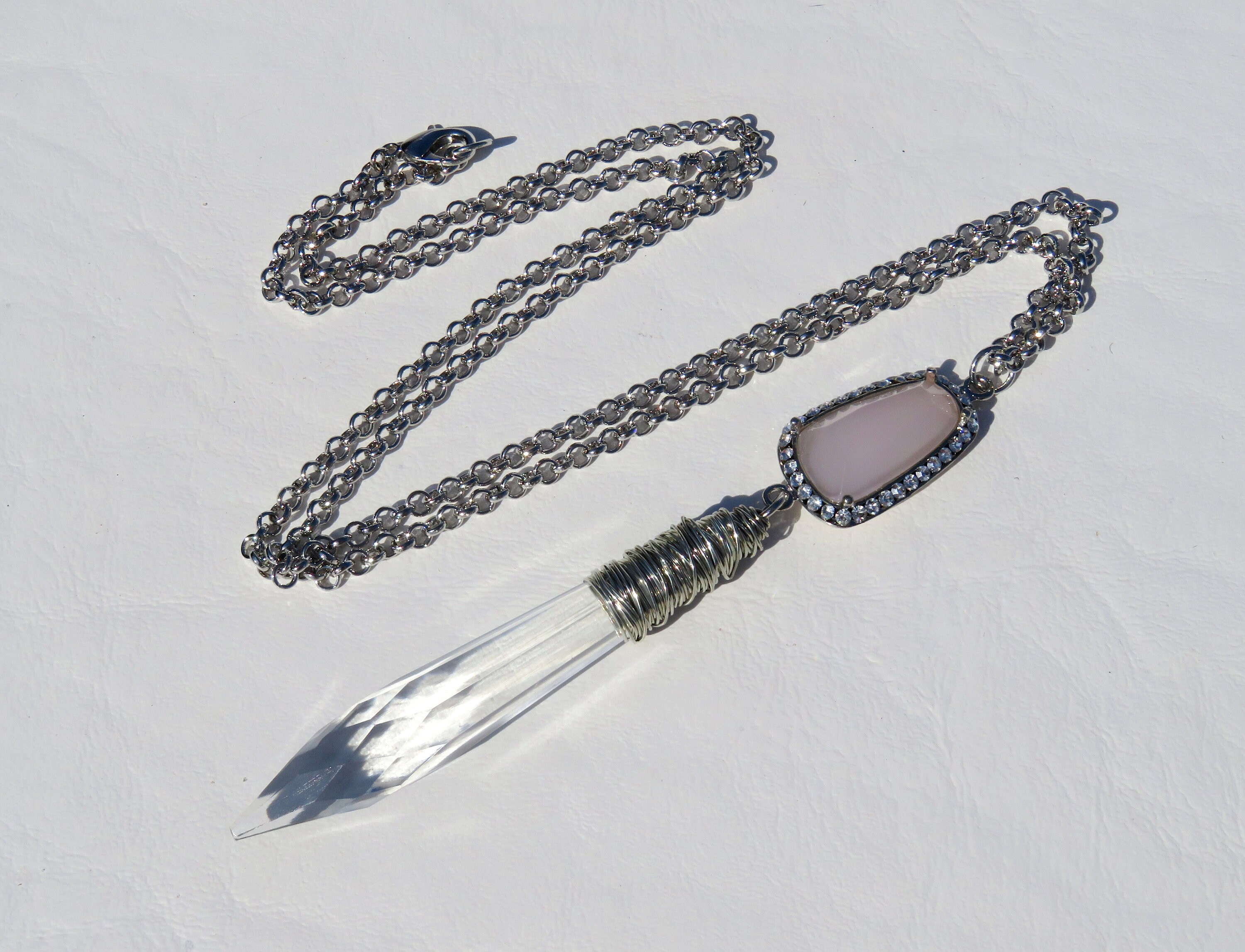 Vintage Icicle Crystal Necklace // Silver Wire Wrapped Prism Necklace