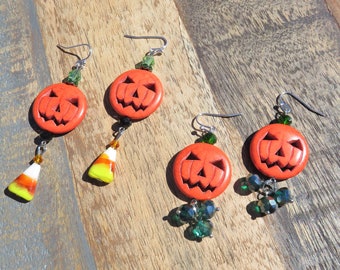 Jack-o-lantern Halloween Earrings // Handmade Halloween Earrings // Fun Halloween Earrings // Pumpkin Earrings // Candy Corn Earrings