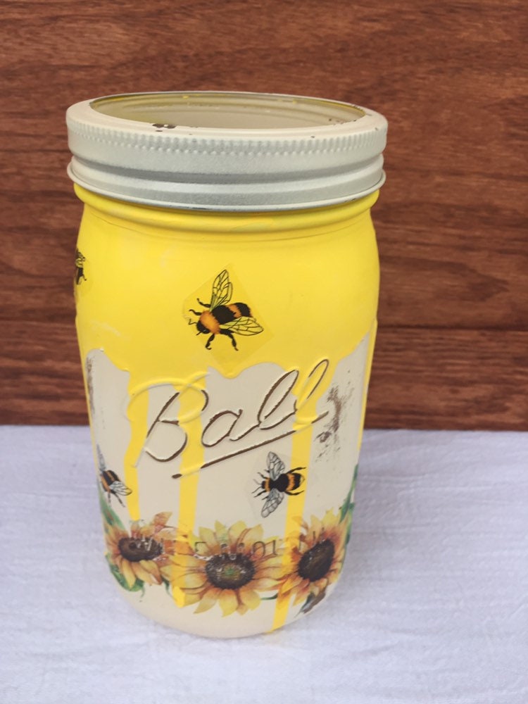 Honey Bee Mason Jar Mason Jar Honey Bee Decor Etsy