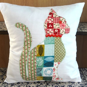 Cat applique cushion 'PDF file' download sew your own patchwork cushion complete with template