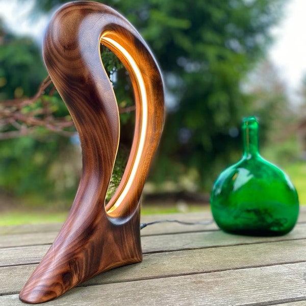 Darkened Vertigo - Hand-Carved Sculptural Wood Lamp
