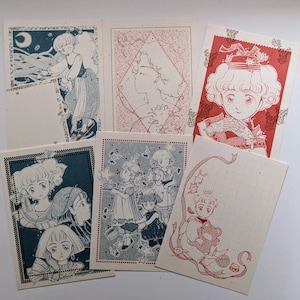 Ensemble de cartes postales kawaii rétro, mangas japonais