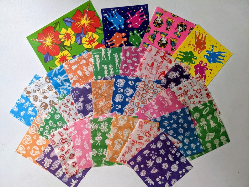 Vintage Retro Origami paper set, Made in Japan, 30 pieces with kawaii designs image 1