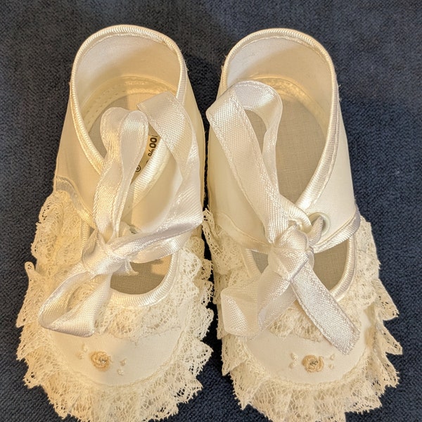 Vintage Aletta baby cotton shoes made in Italy, Italian kids apparel, shoes for baptism