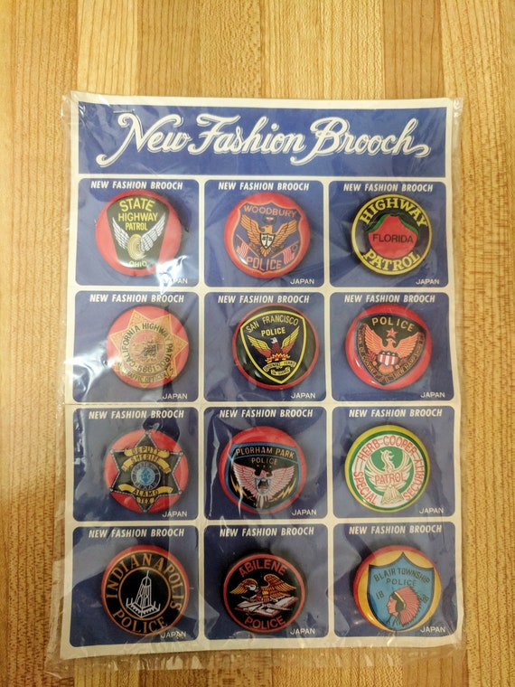 A Set Of 12 Vintage Tin Police Badge Pin Brooch Made In Etsy