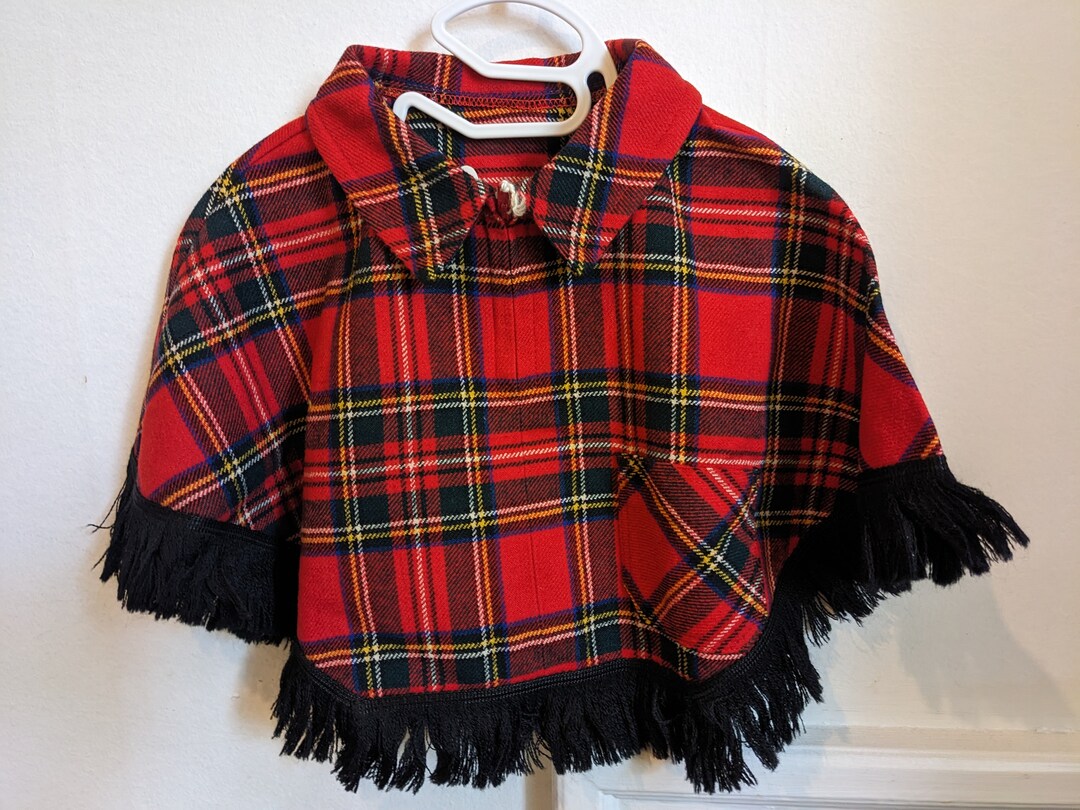Vintage Mosbrook Kids Tartan Wool Poncho, Made in Great Britain Etsy