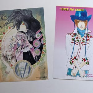 Pu&ograve; includere: Due stampe artistiche colorate. Una presenta una donna con i capelli rosa, un leone e un cavallo nero. L'altra raffigura una persona con un cappello da cowboy blu e una camicia bianca con dettagli floreali rossi. Testo visibile su entrambe le stampe.