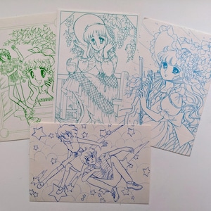 Postal manga retro ilustrada por Yu Asagiri, Chizuru Takahashi, Chieko Hara, Mariko Sato