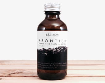Beard Oil: FRONTIER - forest scented beard conditioner, evergreen beard oil 1 oz, beard softener product, softening skincare for men
