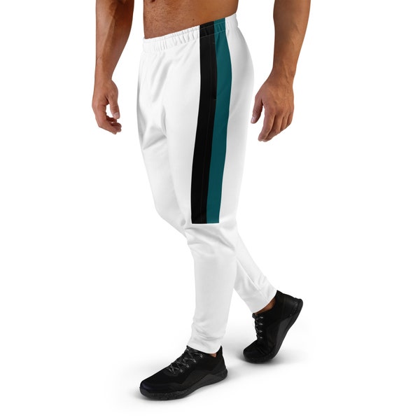 Philadelphia Fan Football Joggers - 2023 Team Colors - Men's White Jogger Pants With Green Black Grey, White Stripes - Game Day Glory Pants