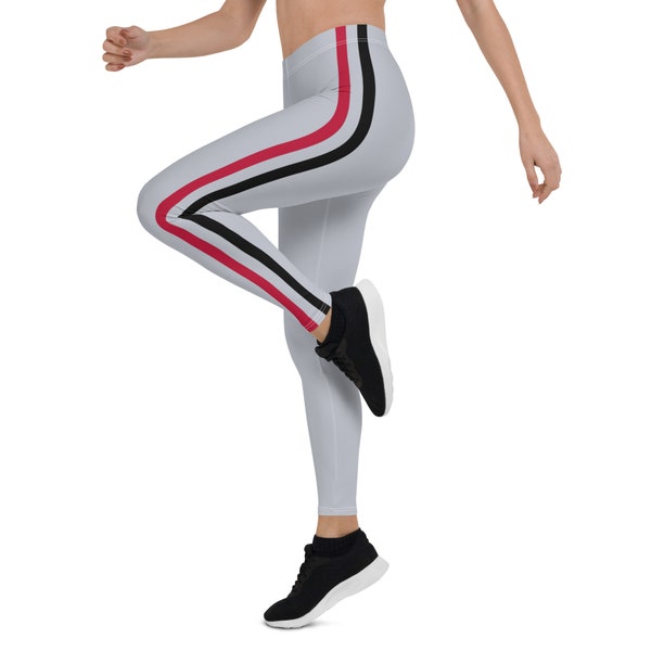 Georgia Fan/Team Colors Silver With Red And Black Stripes/Cute UGA Ladies College Football Style Sports Leggings