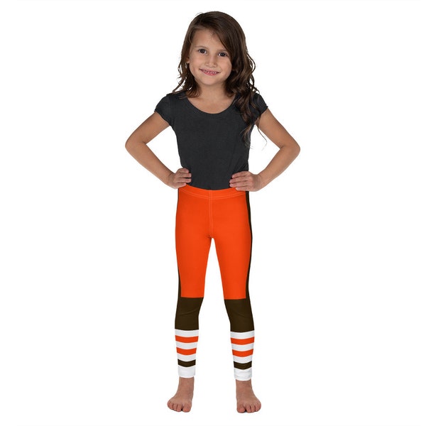 Kid's Cleveland Football Uniform/Team Colors With Brown White Stripes/ Kid's Football Style Sports Leggings/ Christmas and Halloween Gift