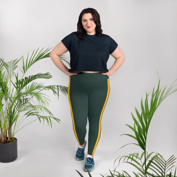 Green Bay Fan Plus Size Leggings/team Colors With Green-gold-white