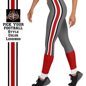 Ohio Fan/Team Colors With Grey White Black Scarlet Striped/Cute Ladies Football Style Sports Leggings