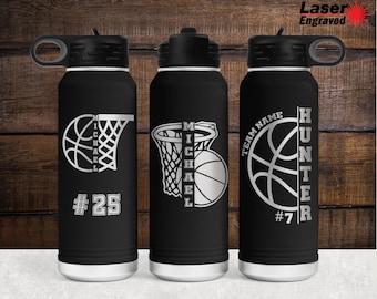 Personalized Basketball Water Bottle: Laser Engraved 32 oz Sports Gift