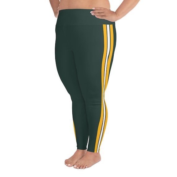 Green Bay Fan Plus Size Leggings/team Colors With Green-gold-white